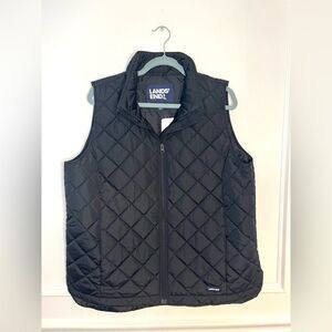 Lands End Quilted Zip Front Vest In Black Size Large NWT